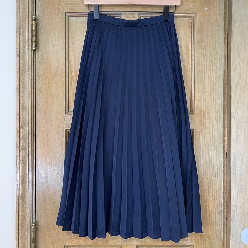 J Crew pleated navy midi skirt